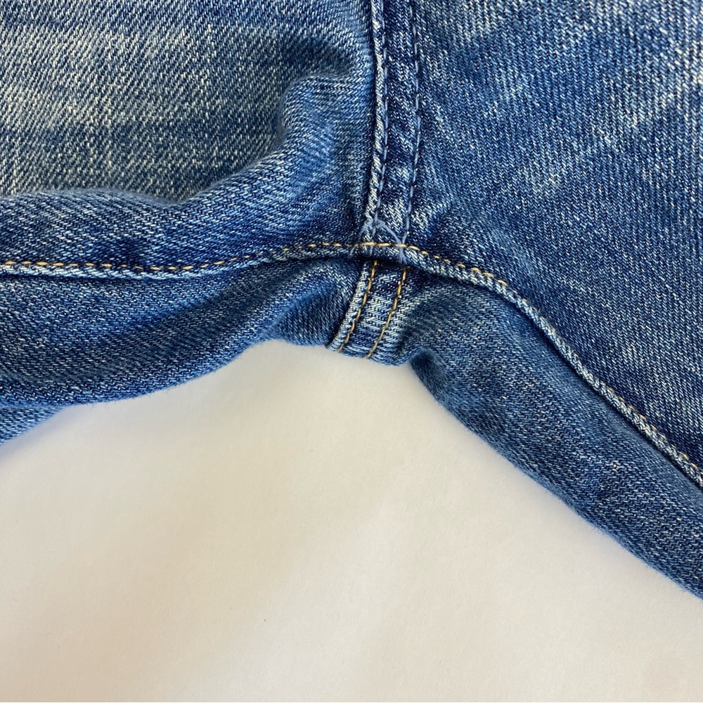 Abercrombie & Fitch Distressed Denim Jean Overalls Raw Hem Straight Slim Blue - Picture 10 of 12